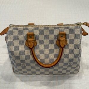 Louis Vuitton Damier Azur Speedy 25 Satchel in Cream and Brown